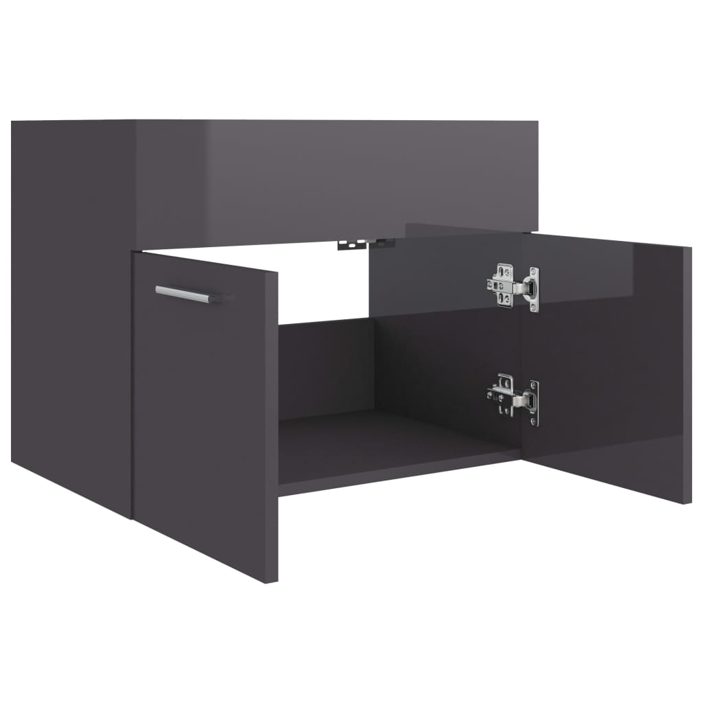 vidaXL Sink Cabinet High Gloss Grey 60x38.5x46 cm Engineered Wood