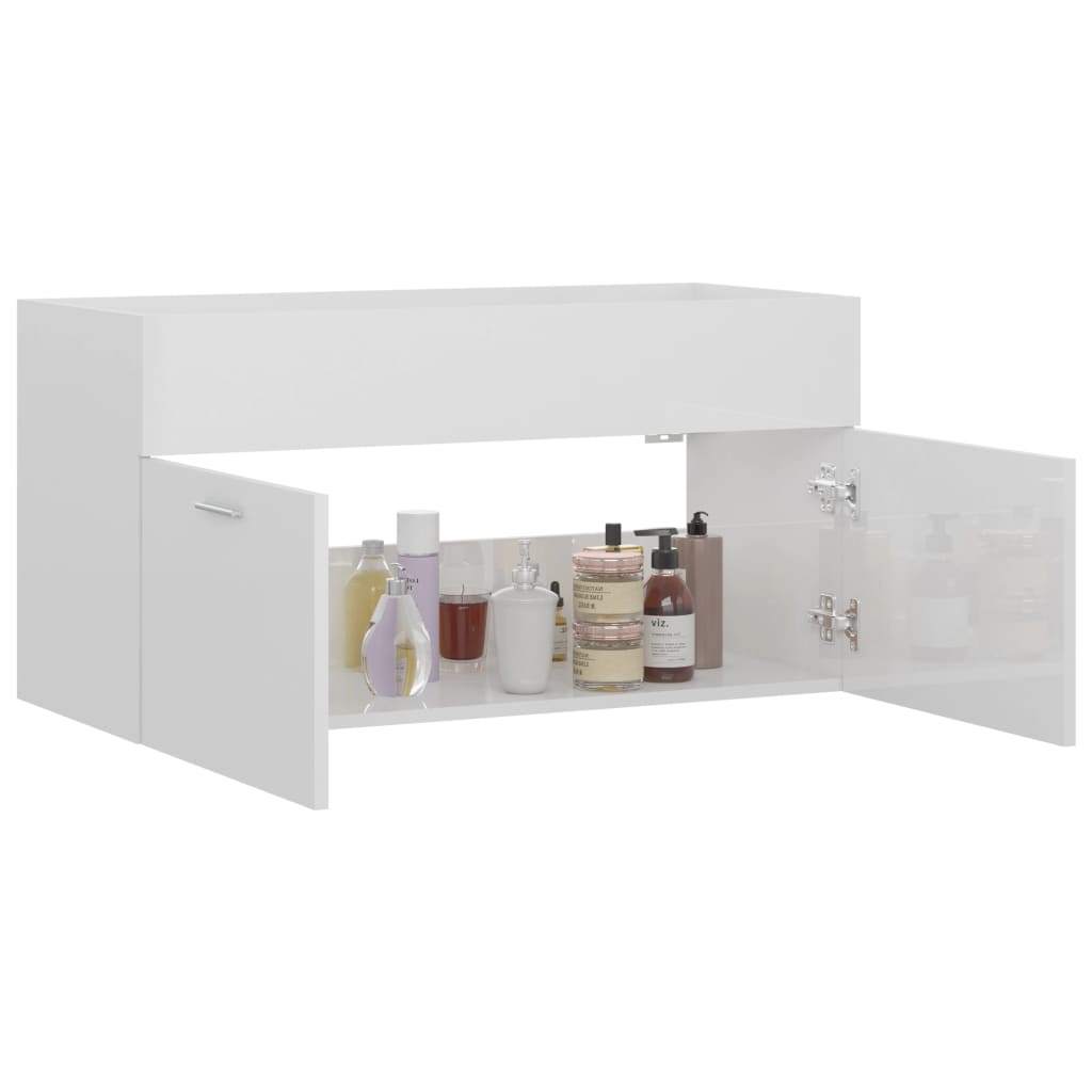 vidaXL Sink Cabinet High Gloss White 90x38.5x46 cm Engineered Wood