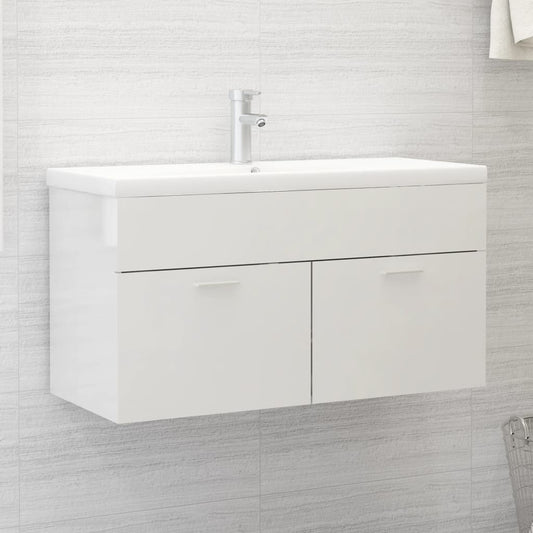 vidaXL Sink Cabinet High Gloss White 90x38.5x46 cm Engineered Wood