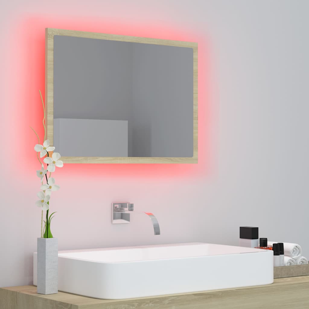 804919 vidaXL LED Bathroom Mirror Sonoma Oak 60x8,5x37 cm Acrylic