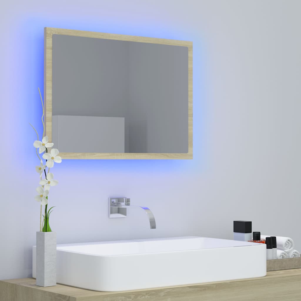 804919 vidaXL LED Bathroom Mirror Sonoma Oak 60x8,5x37 cm Acrylic