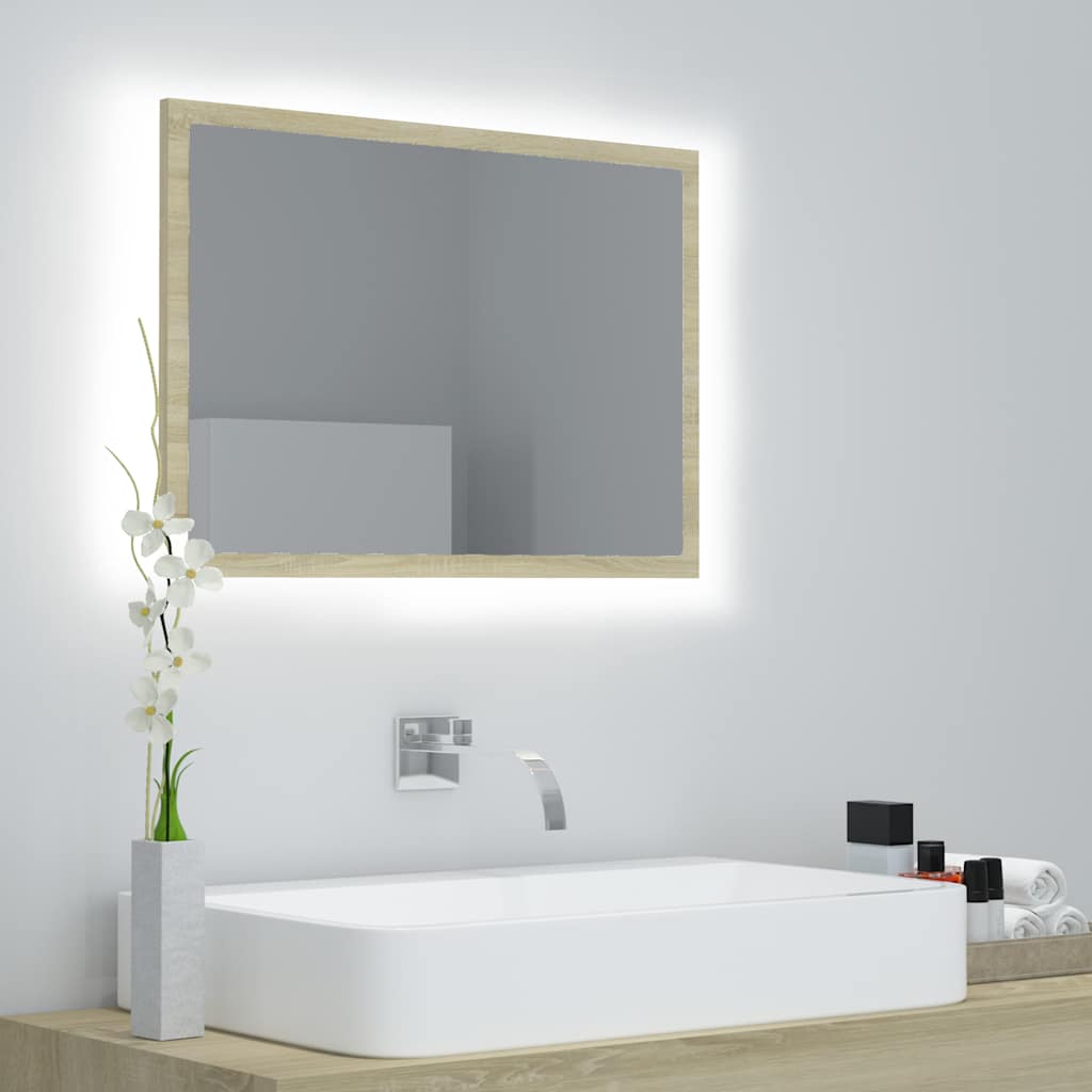 804919 vidaXL LED Bathroom Mirror Sonoma Oak 60x8,5x37 cm Acrylic