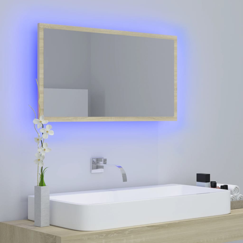 vidaXL LED Bathroom Mirror Sonoma Oak 80x8.5x37 cm Acrylic