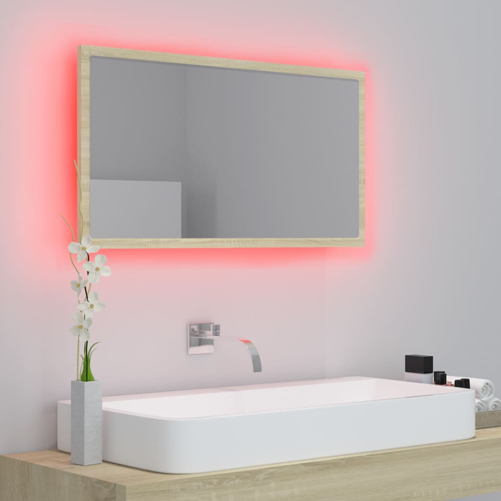 vidaXL LED Bathroom Mirror Sonoma Oak 80x8.5x37 cm Acrylic