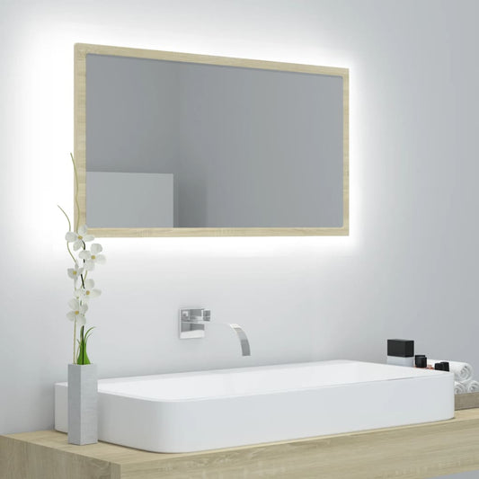 vidaXL LED Bathroom Mirror Sonoma Oak 80x8.5x37 cm Acrylic