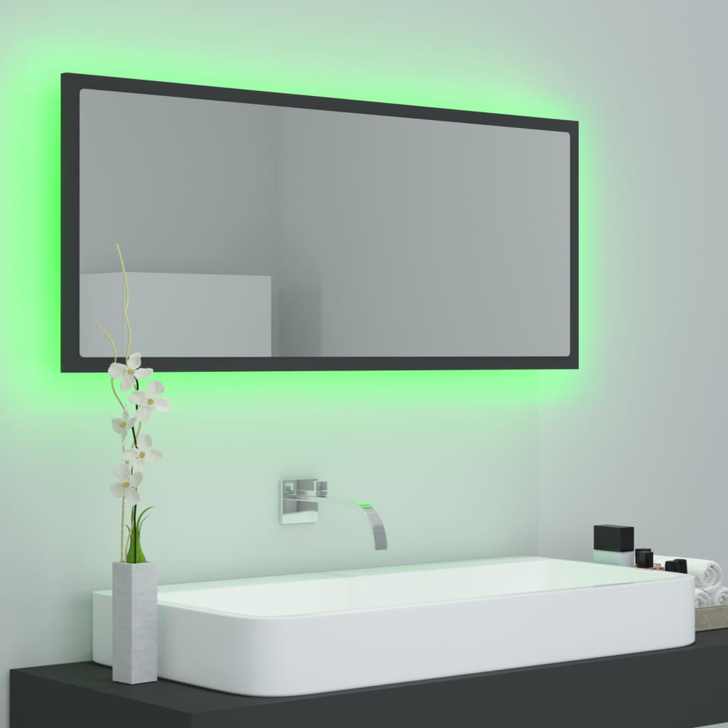 vidaXL LED Bathroom Mirror Grey 100x8.5x37 cm Acrylic