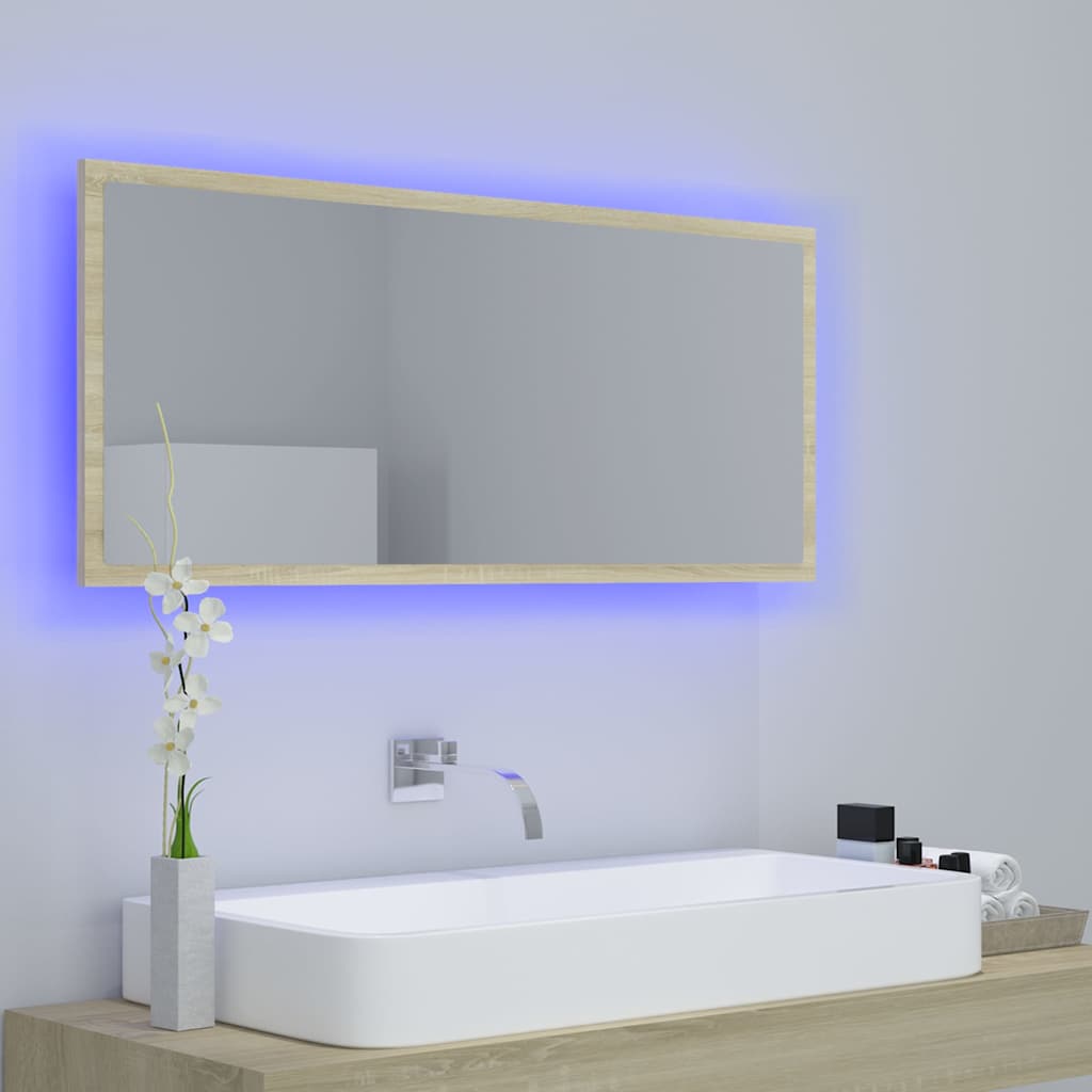 804943 vidaXL LED Bathroom Mirror Sonoma Oak 100x8,5x37 cm Acrylic