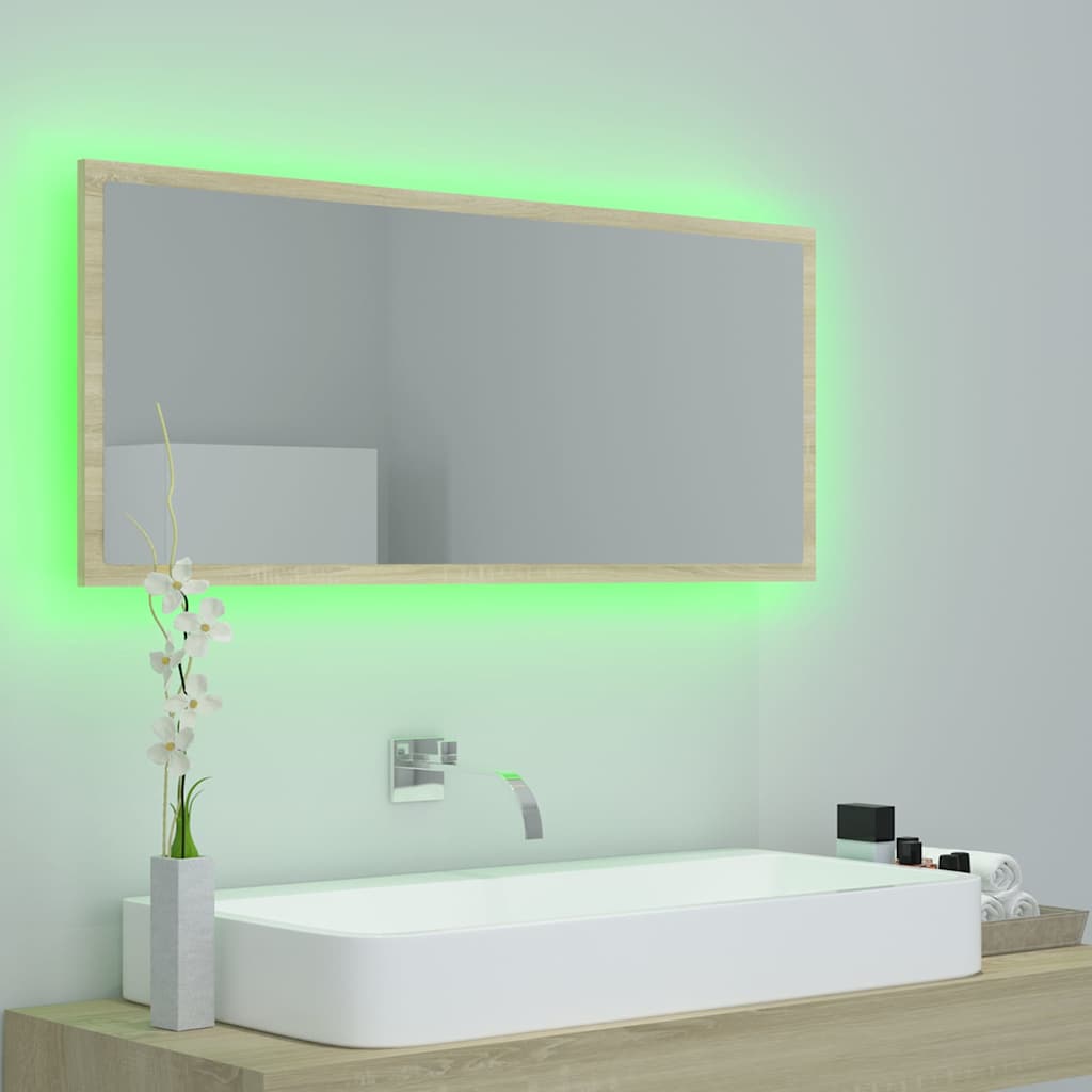 804943 vidaXL LED Bathroom Mirror Sonoma Oak 100x8,5x37 cm Acrylic