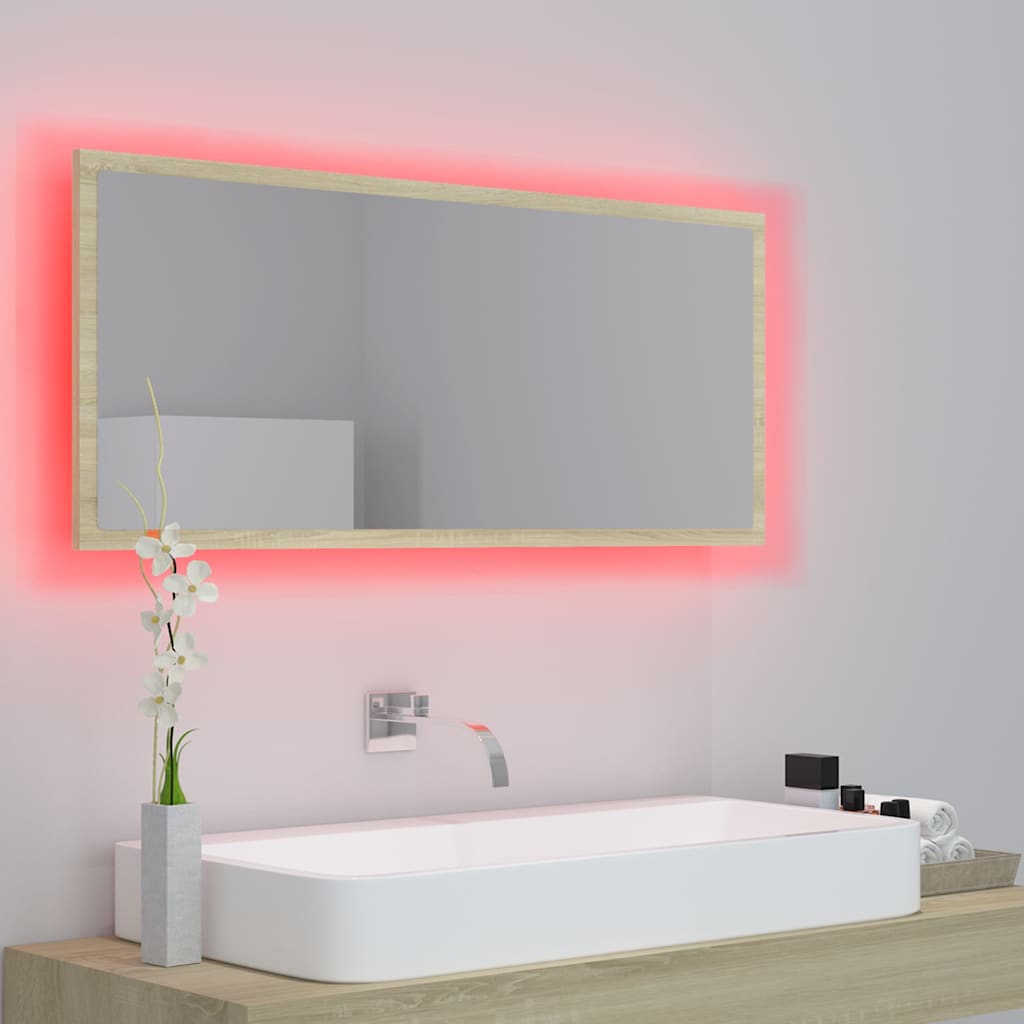804943 vidaXL LED Bathroom Mirror Sonoma Oak 100x8,5x37 cm Acrylic
