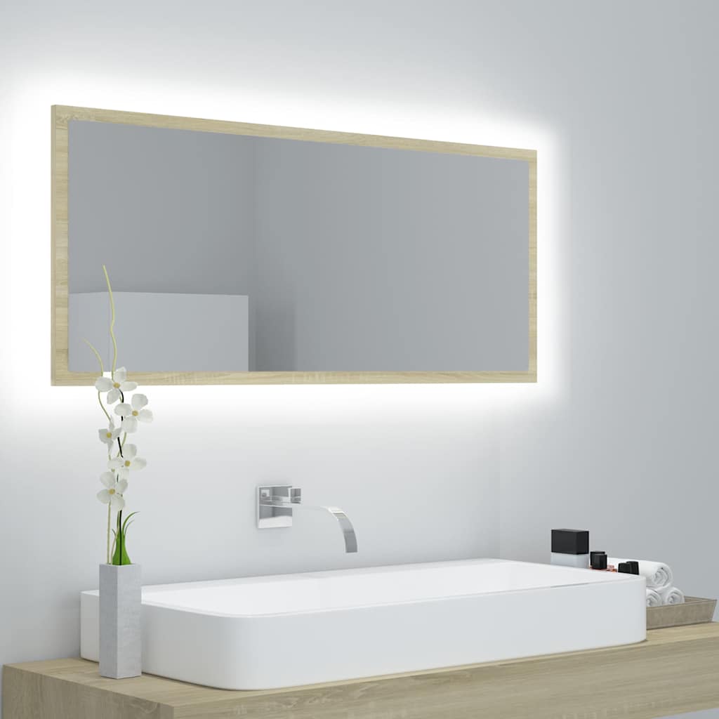 804943 vidaXL LED Bathroom Mirror Sonoma Oak 100x8,5x37 cm Acrylic