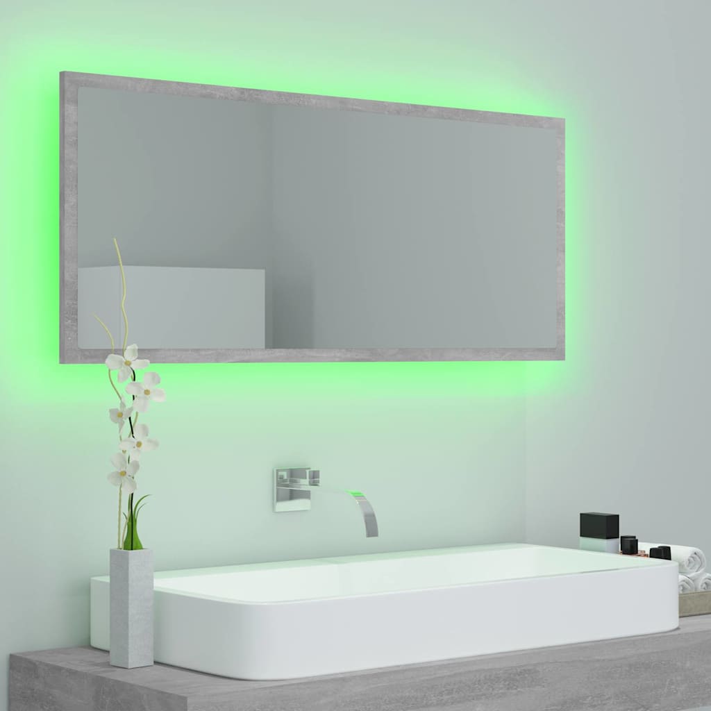 804944 vidaXL LED Bathroom Mirror Concrete Grey 100x8,5x37 cm Acrylic