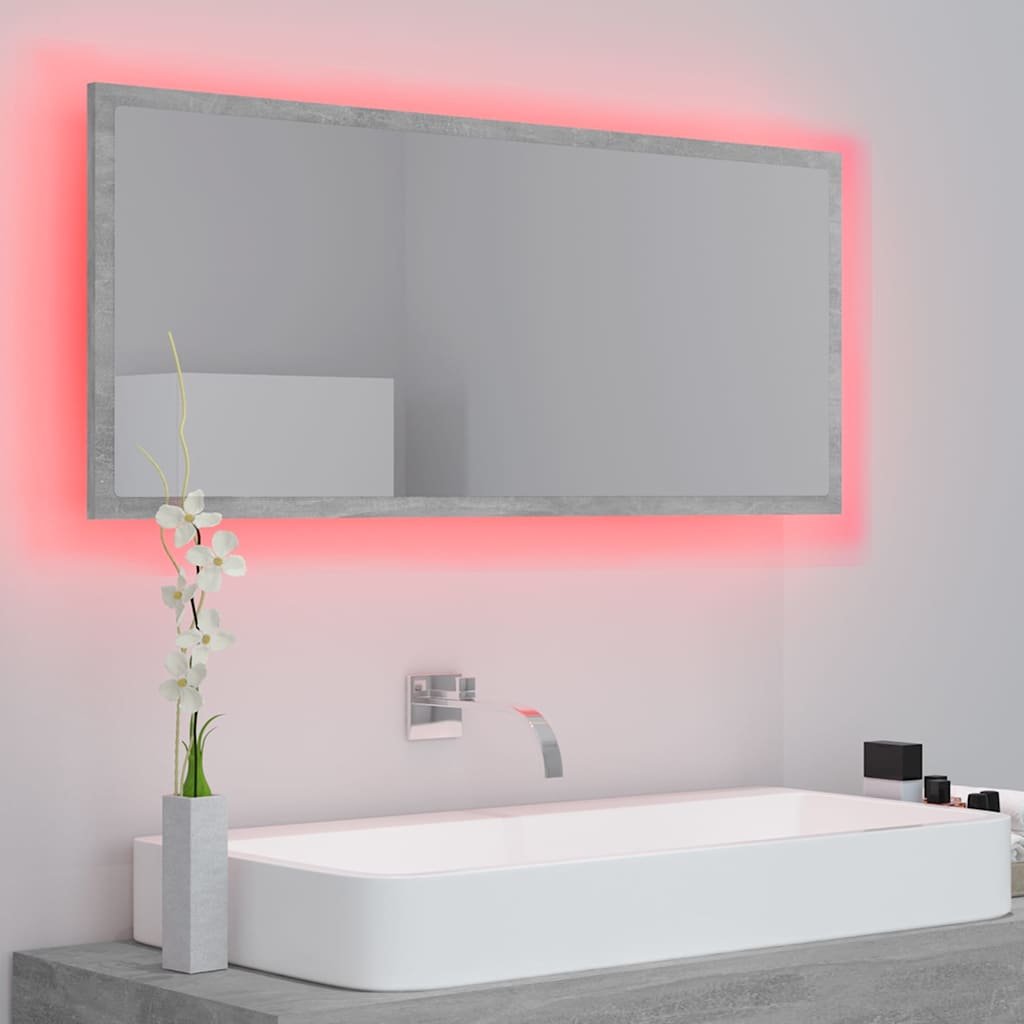 804944 vidaXL LED Bathroom Mirror Concrete Grey 100x8,5x37 cm Acrylic
