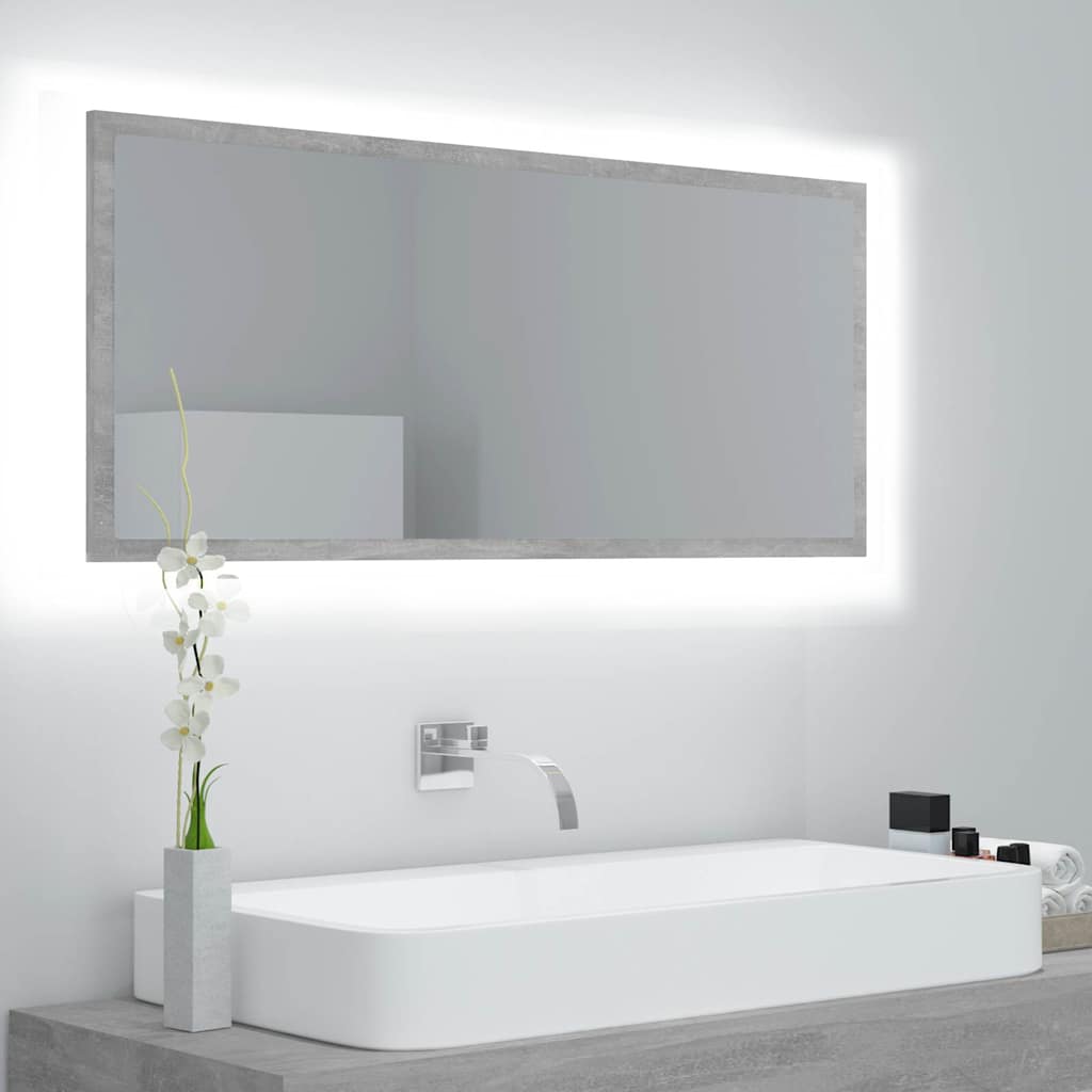 804944 vidaXL LED Bathroom Mirror Concrete Grey 100x8,5x37 cm Acrylic