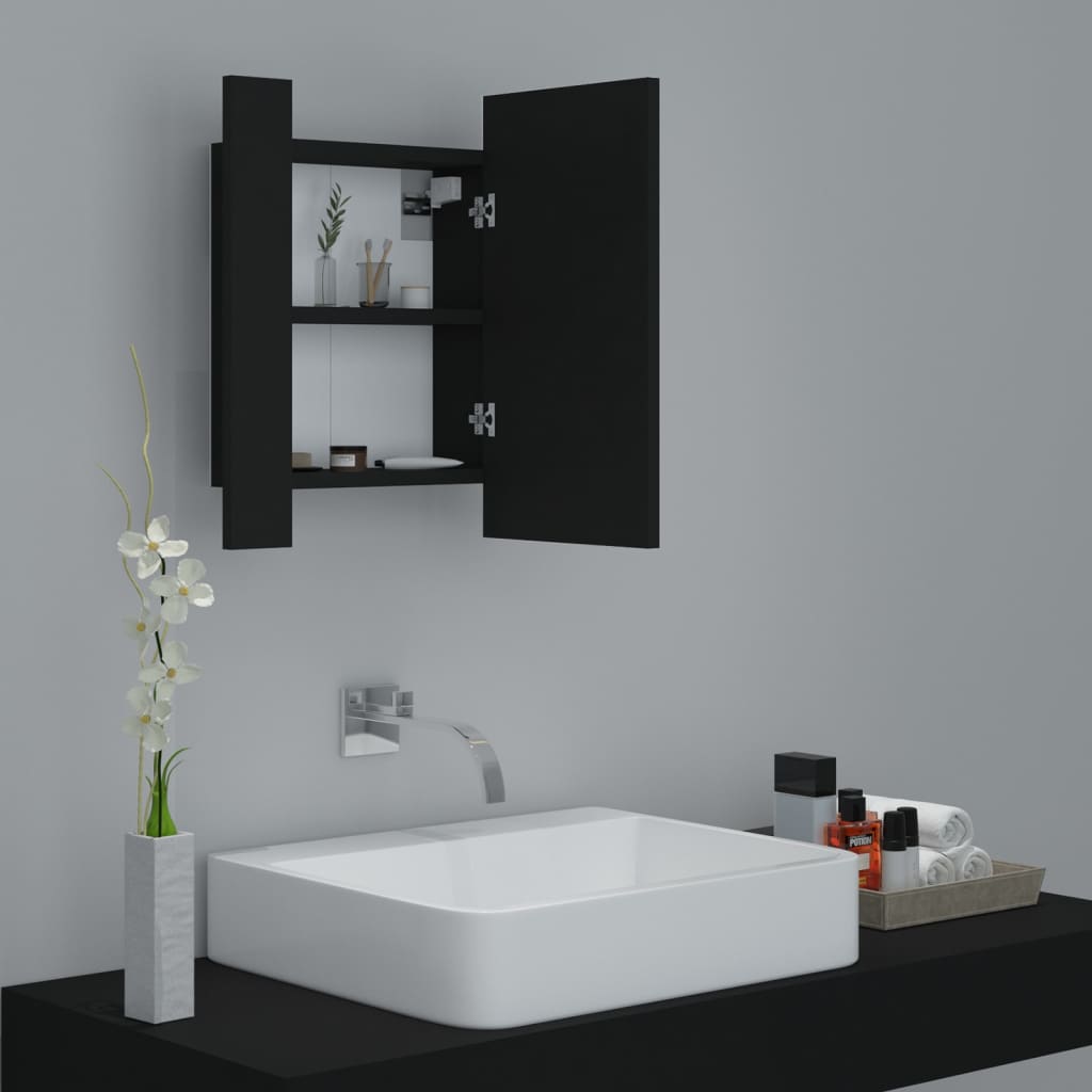 vidaXL LED Bathroom Mirror Cabinet Black 40x12x45 cm Acrylic