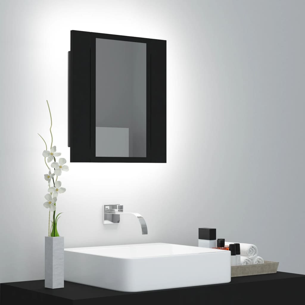 vidaXL LED Bathroom Mirror Cabinet Black 40x12x45 cm Acrylic