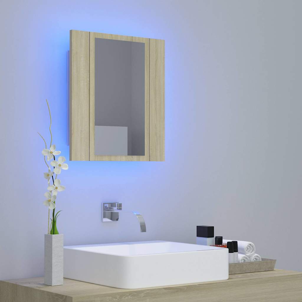 804951 vidaXL LED Bathroom Mirror Cabinet Sonoma Oak 40x12x45 cm Acrylic