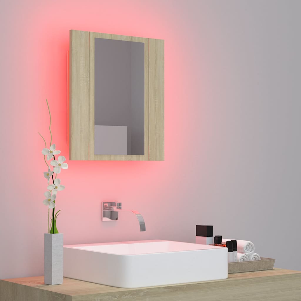 804951 vidaXL LED Bathroom Mirror Cabinet Sonoma Oak 40x12x45 cm Acrylic
