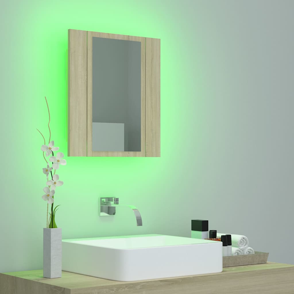 804951 vidaXL LED Bathroom Mirror Cabinet Sonoma Oak 40x12x45 cm Acrylic