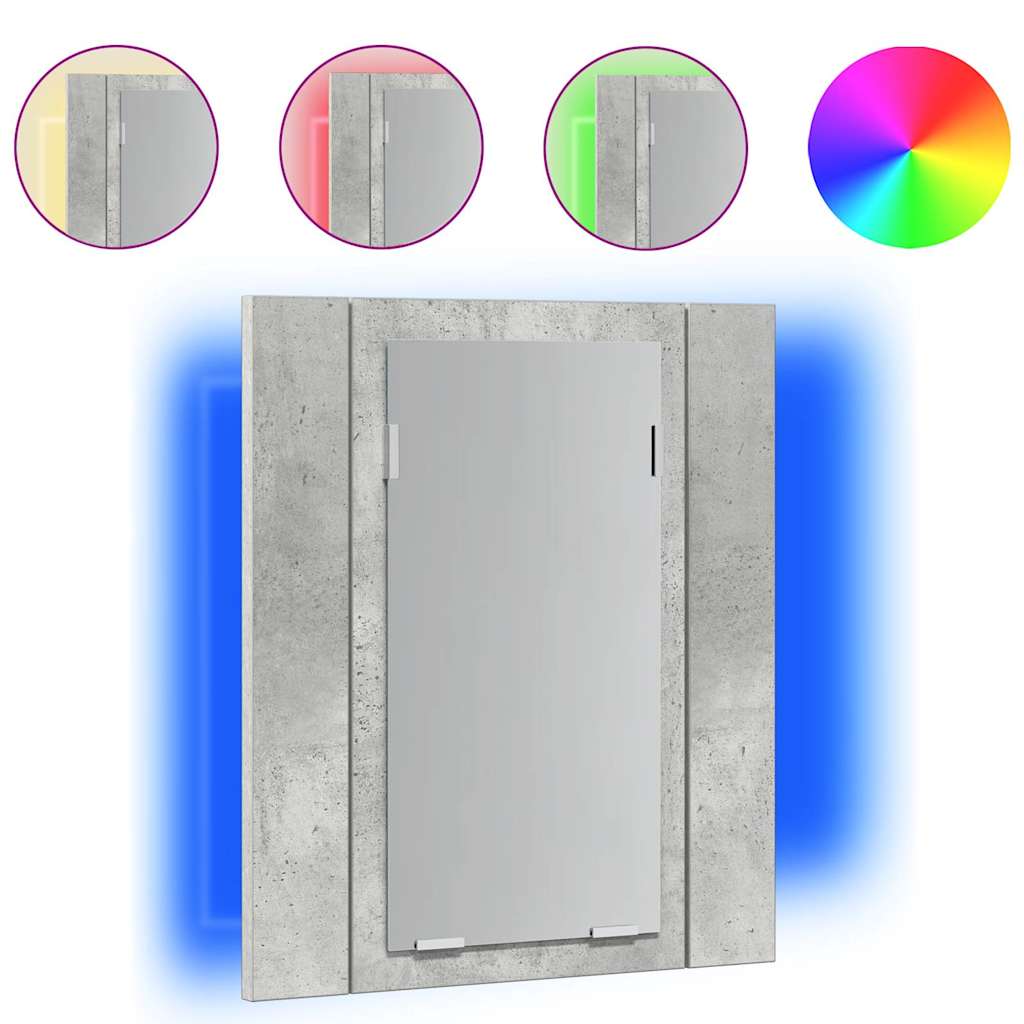 804952 vidaXL LED Bathroom Mirror Cabinet Concrete Grey 40x12x45 cm Acrylic