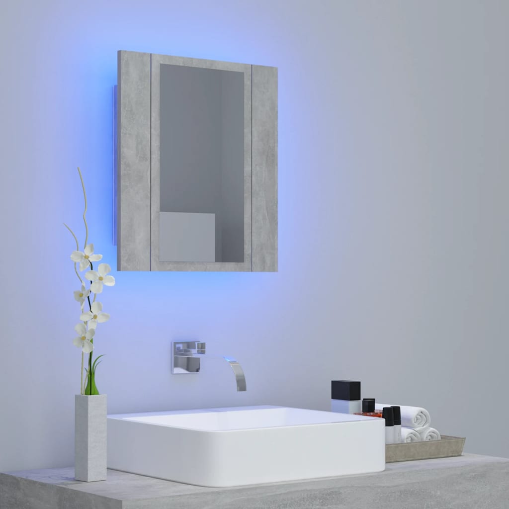 vidaXL LED Bathroom Mirror Cabinet Concrete Grey 40x12x45 cm Acrylic