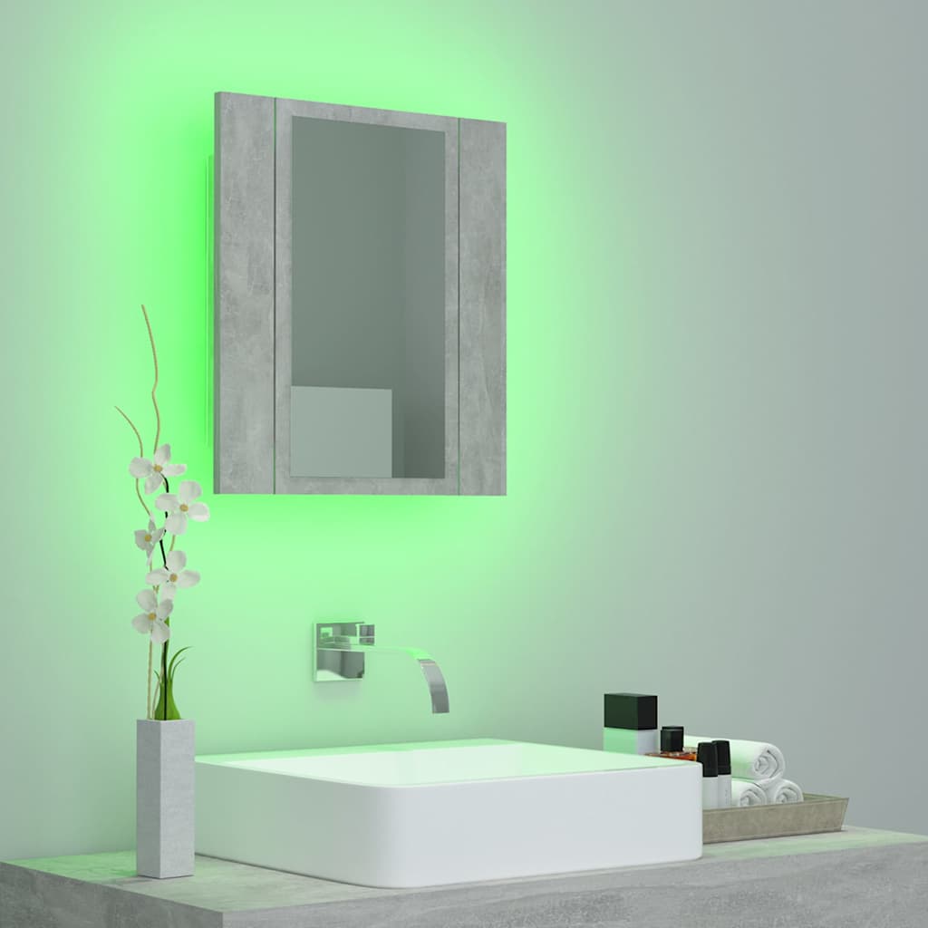 804952 vidaXL LED Bathroom Mirror Cabinet Concrete Grey 40x12x45 cm Acrylic