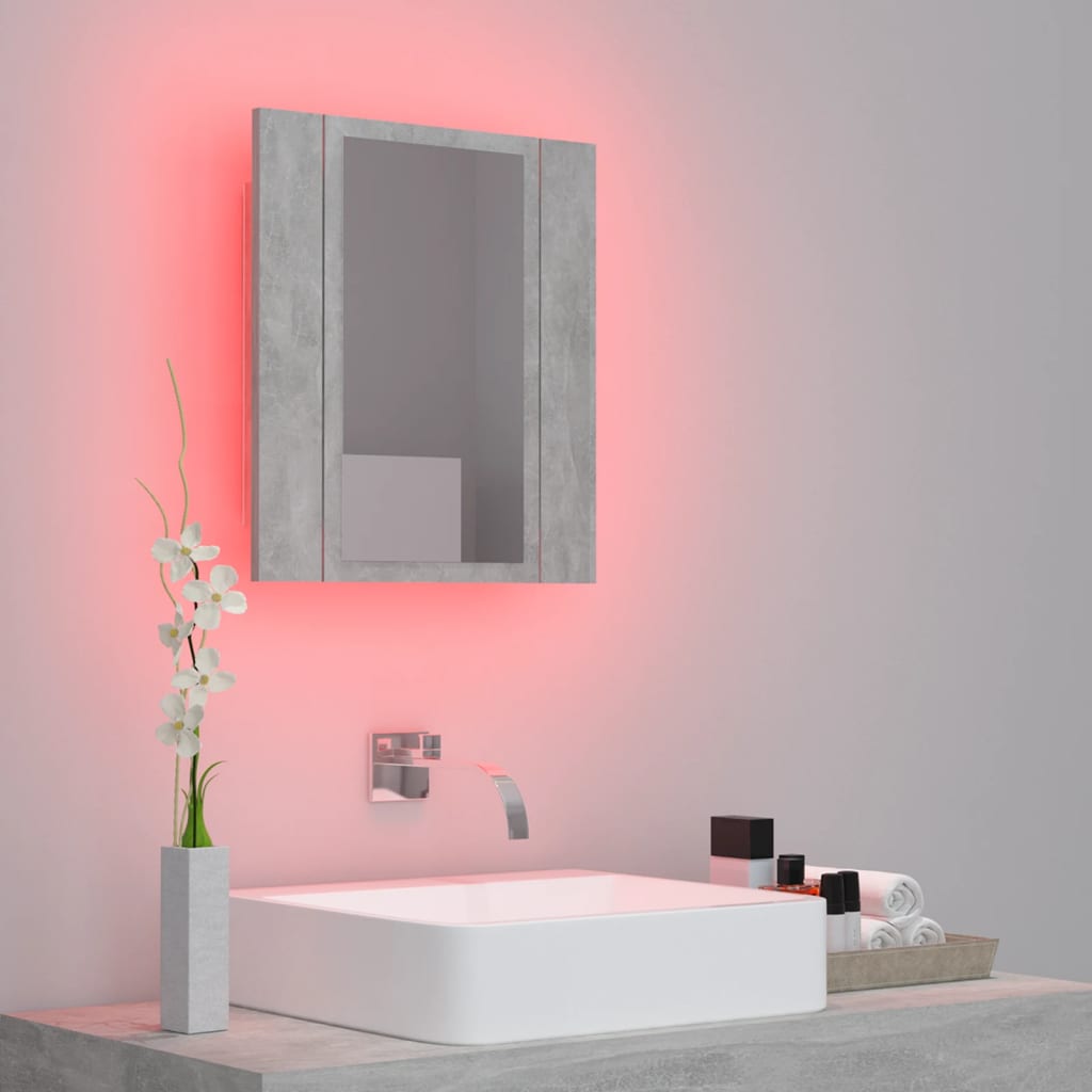 vidaXL LED Bathroom Mirror Cabinet Concrete Grey 40x12x45 cm Acrylic