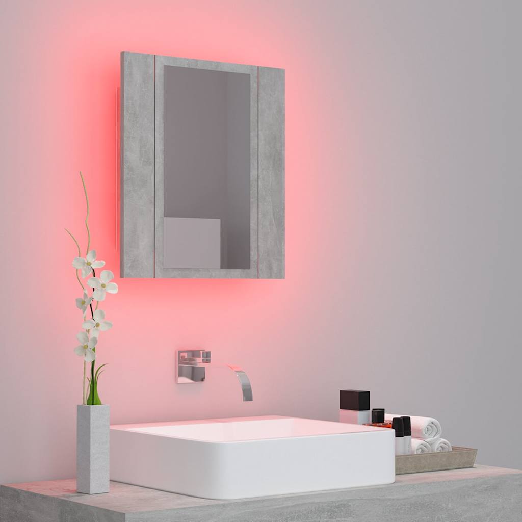 804952 vidaXL LED Bathroom Mirror Cabinet Concrete Grey 40x12x45 cm Acrylic