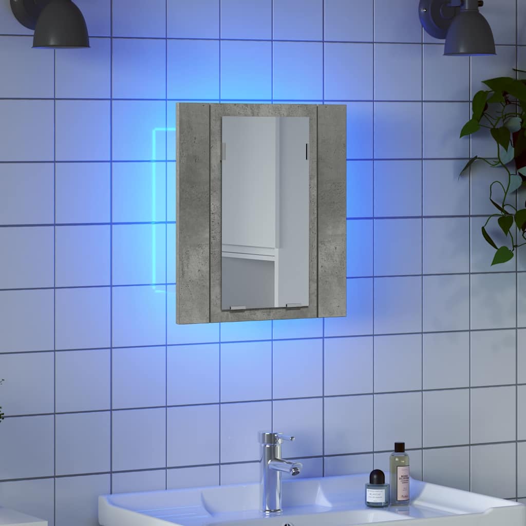 804952 vidaXL LED Bathroom Mirror Cabinet Concrete Grey 40x12x45 cm Acrylic