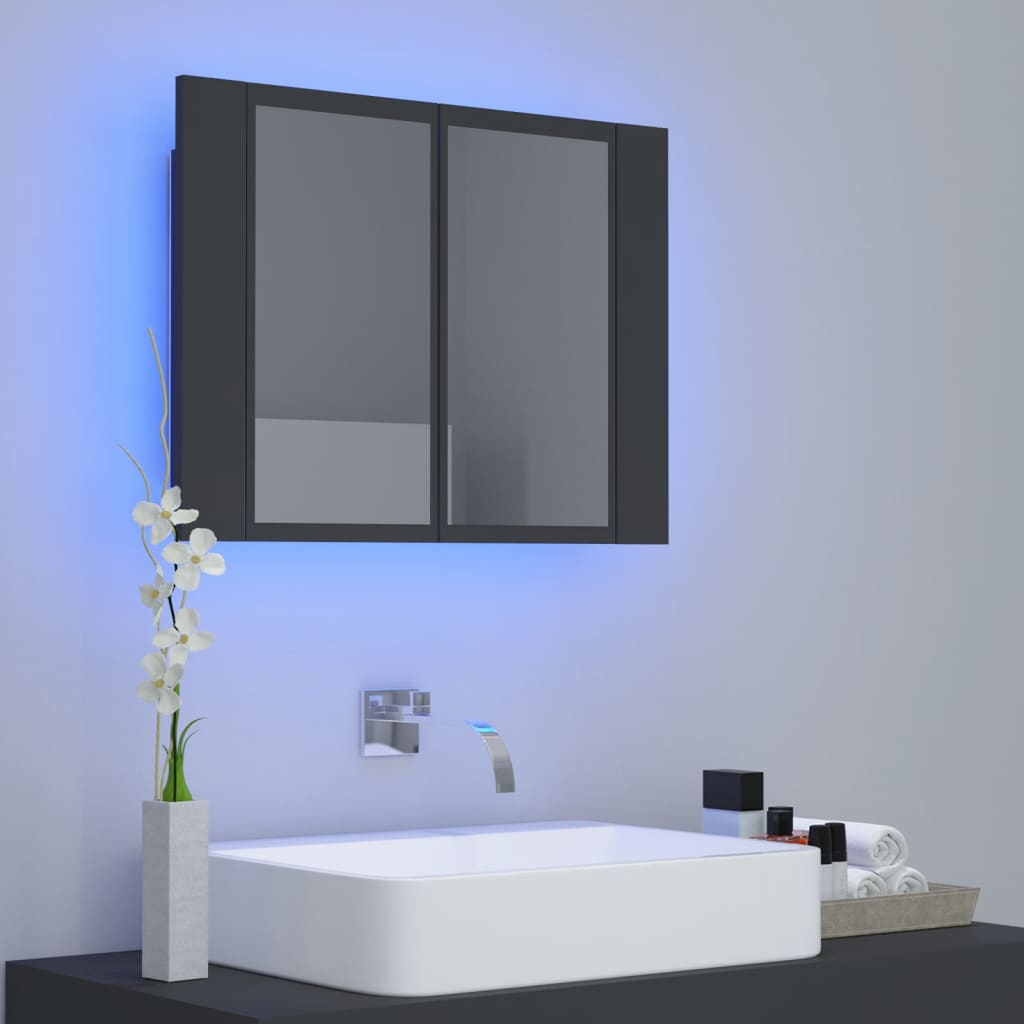 vidaXL LED Bathroom Mirror Cabinet Grey 60x12x45 cm Acrylic