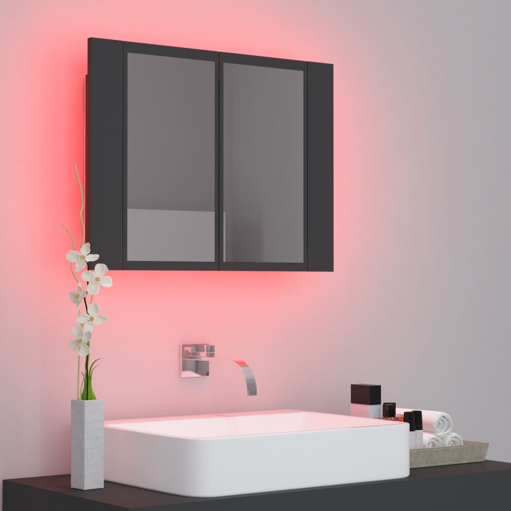 vidaXL LED Bathroom Mirror Cabinet Grey 60x12x45 cm Acrylic