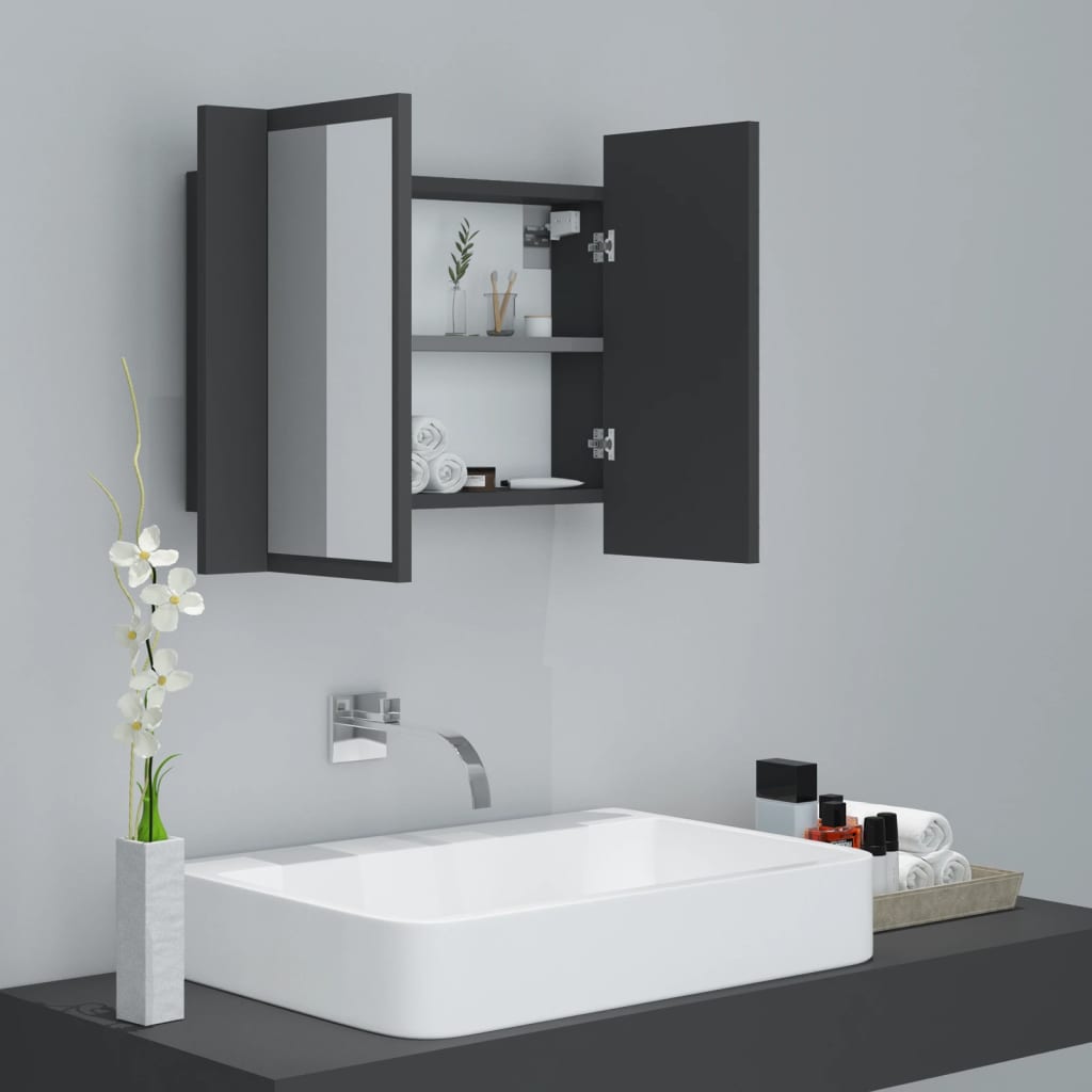 vidaXL LED Bathroom Mirror Cabinet Grey 60x12x45 cm Acrylic