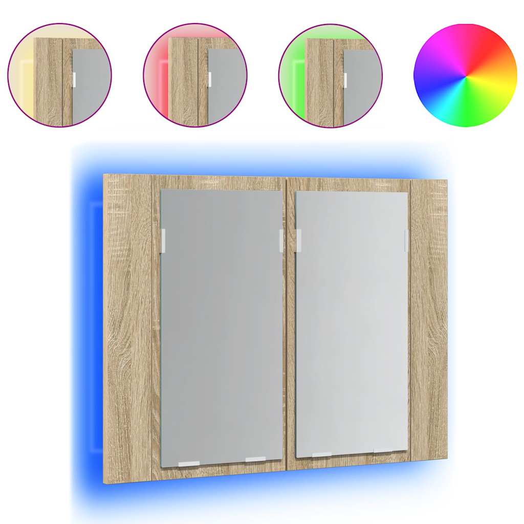 804959 vidaXL LED Bathroom Mirror Cabinet Sonoma Oak 60x12x45 cm Acrylic