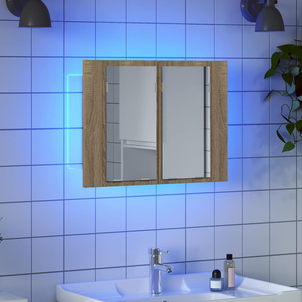 804959 vidaXL LED Bathroom Mirror Cabinet Sonoma Oak 60x12x45 cm Acrylic