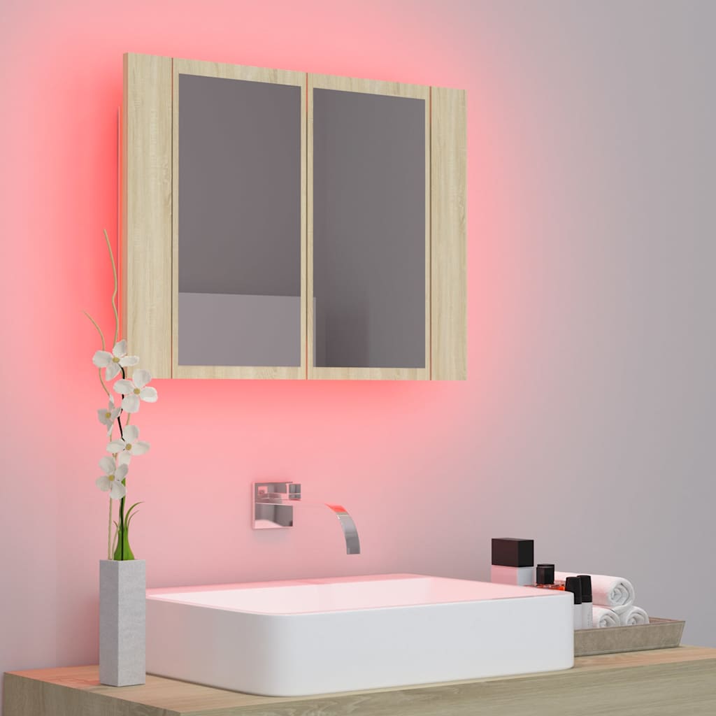 804959 vidaXL LED Bathroom Mirror Cabinet Sonoma Oak 60x12x45 cm Acrylic