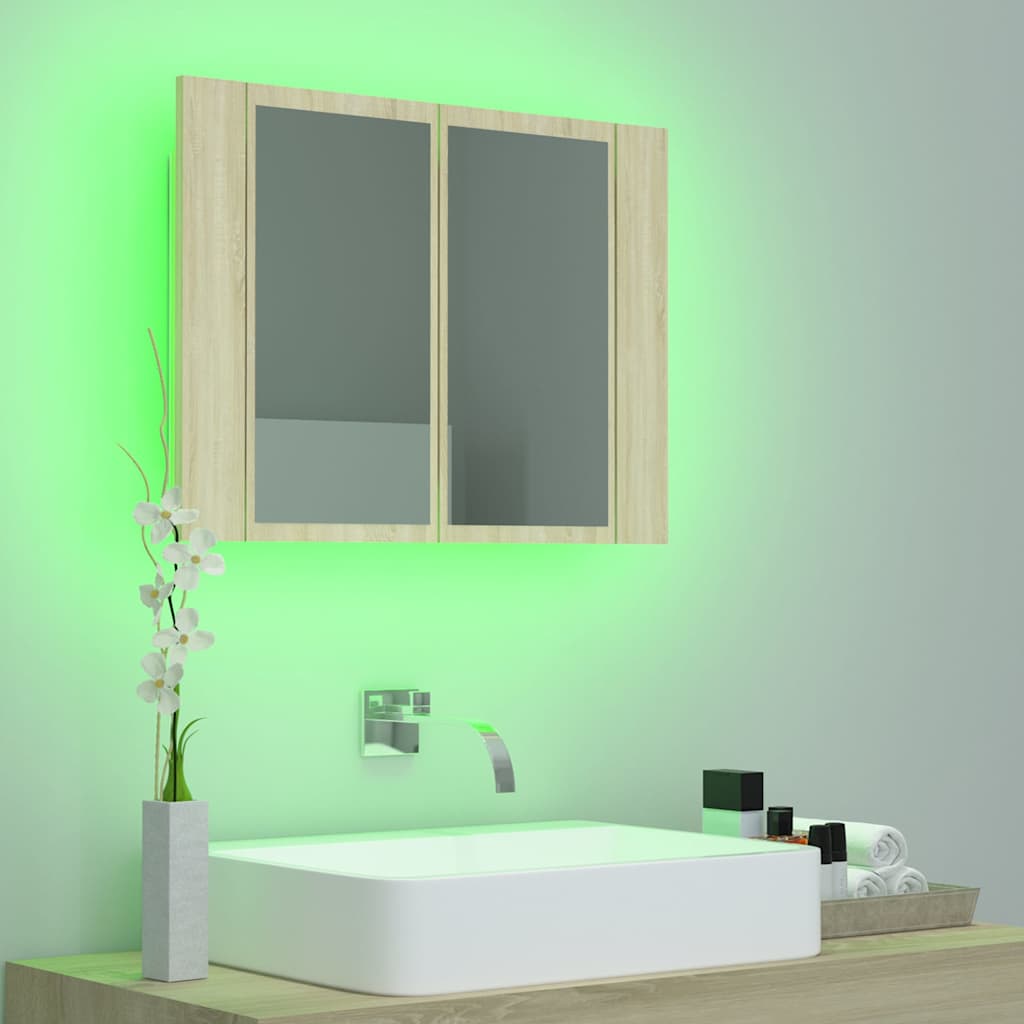 804959 vidaXL LED Bathroom Mirror Cabinet Sonoma Oak 60x12x45 cm Acrylic
