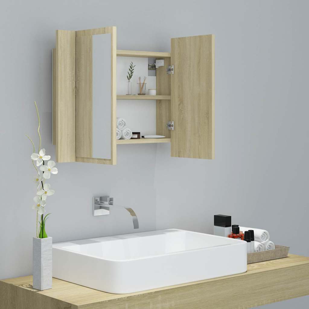 804959 vidaXL LED Bathroom Mirror Cabinet Sonoma Oak 60x12x45 cm Acrylic
