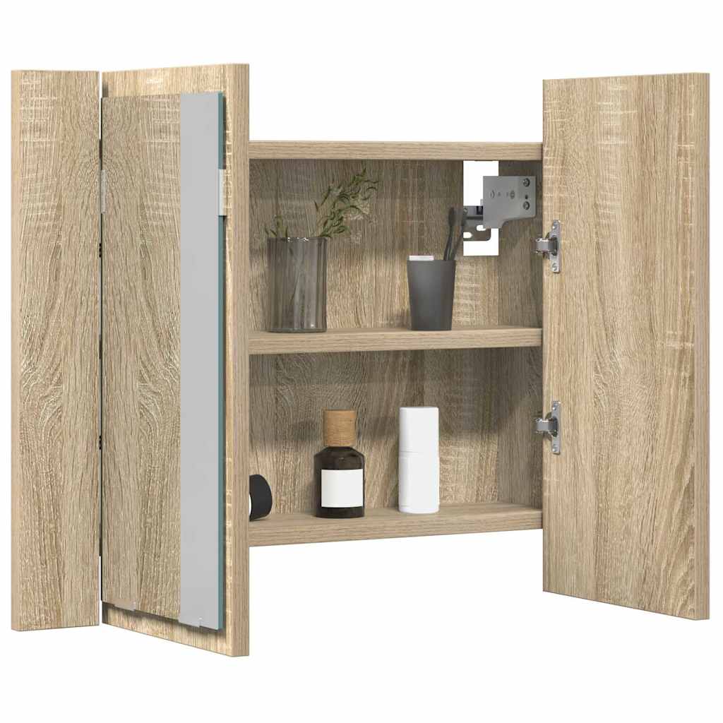 804959 vidaXL LED Bathroom Mirror Cabinet Sonoma Oak 60x12x45 cm Acrylic