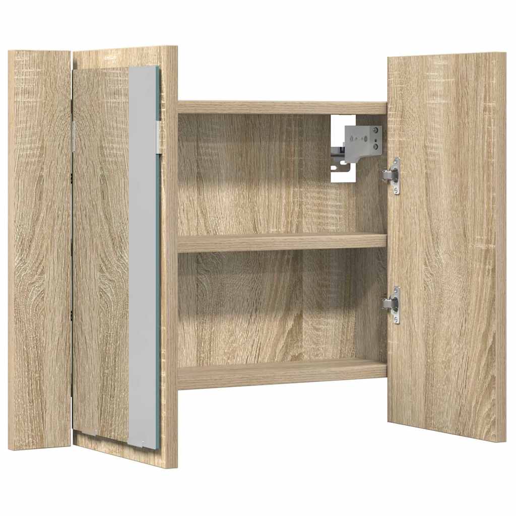 804959 vidaXL LED Bathroom Mirror Cabinet Sonoma Oak 60x12x45 cm Acrylic