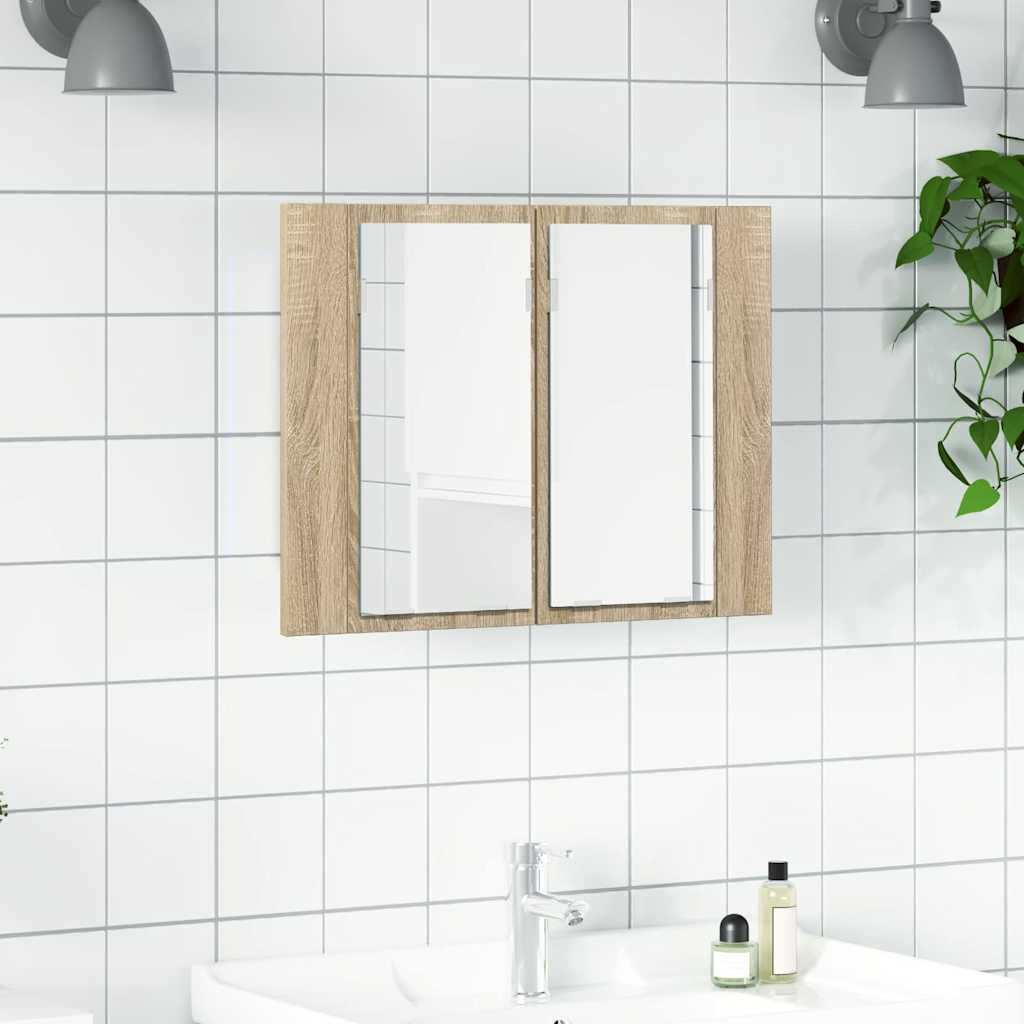 804959 vidaXL LED Bathroom Mirror Cabinet Sonoma Oak 60x12x45 cm Acrylic