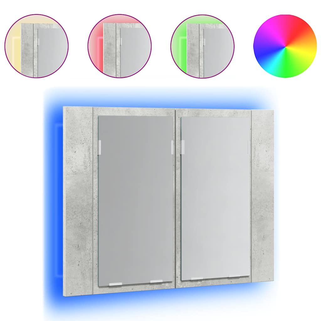 804960 vidaXL LED Bathroom Mirror Cabinet Concrete Grey 60x12x45 cm Acrylic