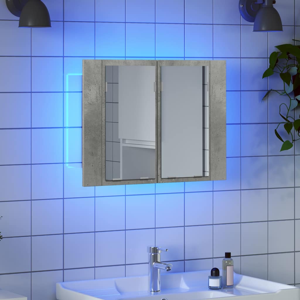 804960 vidaXL LED Bathroom Mirror Cabinet Concrete Grey 60x12x45 cm Acrylic