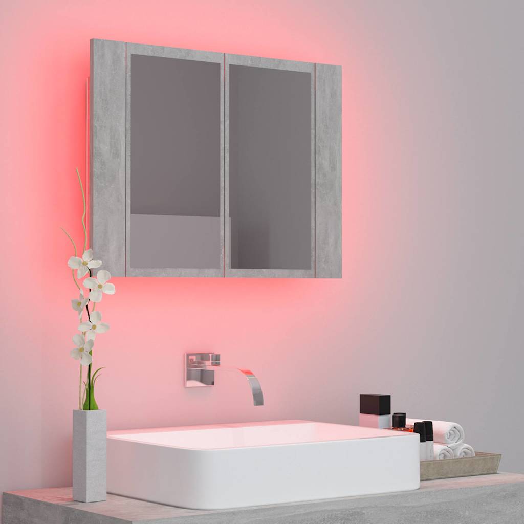 804960 vidaXL LED Bathroom Mirror Cabinet Concrete Grey 60x12x45 cm Acrylic