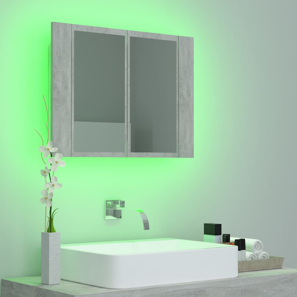 804960 vidaXL LED Bathroom Mirror Cabinet Concrete Grey 60x12x45 cm Acrylic
