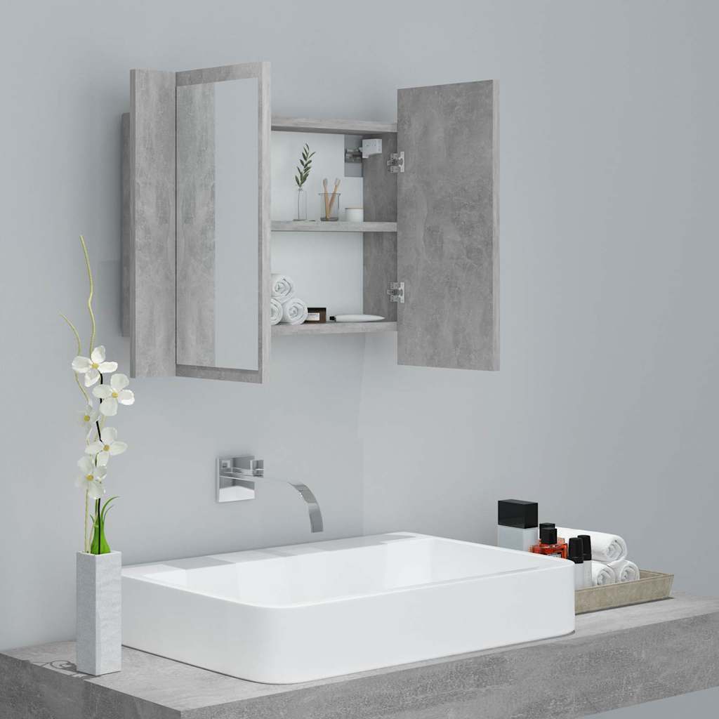 804960 vidaXL LED Bathroom Mirror Cabinet Concrete Grey 60x12x45 cm Acrylic