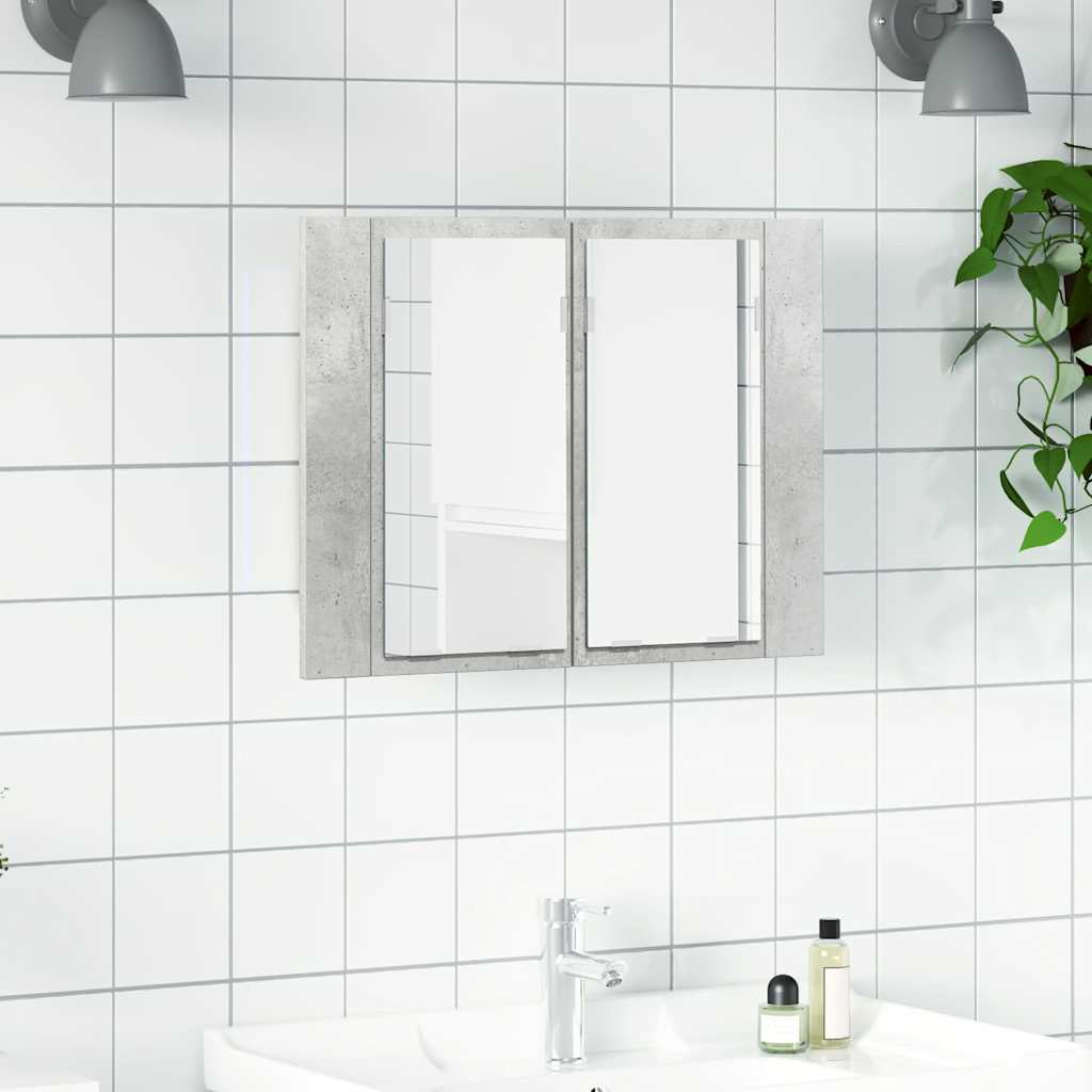804960 vidaXL LED Bathroom Mirror Cabinet Concrete Grey 60x12x45 cm Acrylic