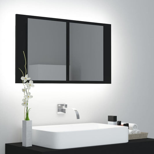 Meuble Miroir Salle de Bain LED Noir 80x12x45 cm Acrylique