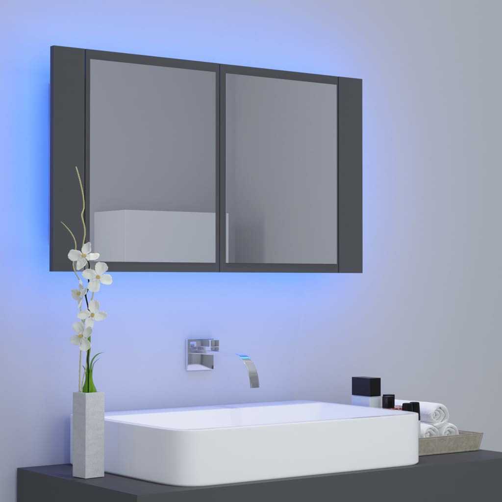 Meuble Miroir Salle de Bain LED Gris 80x12x45 cm Acrylique