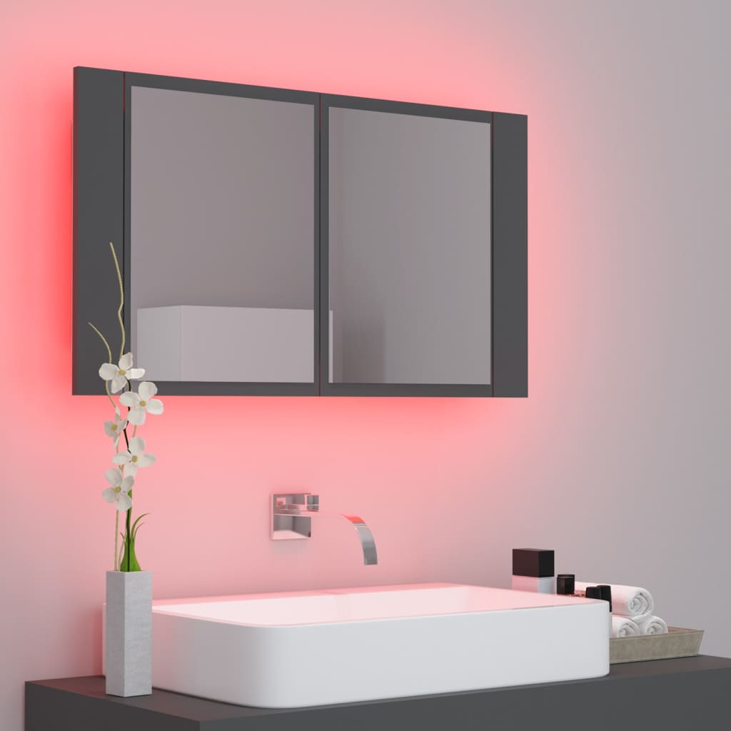 Meuble Miroir Salle de Bain LED Gris 80x12x45 cm Acrylique