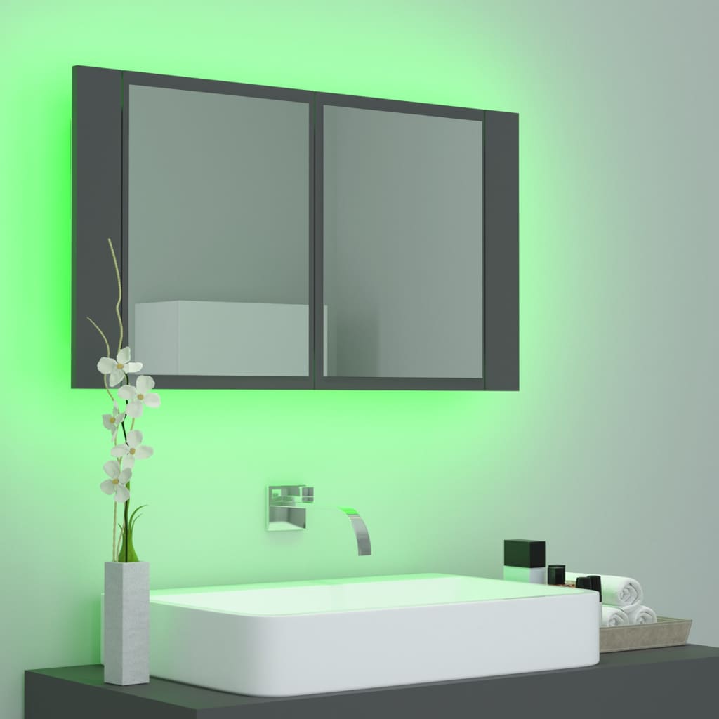 Meuble Miroir Salle de Bain LED Gris 80x12x45 cm Acrylique