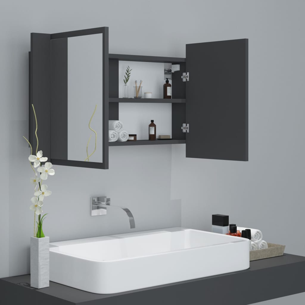 Meuble Miroir Salle de Bain LED Gris 80x12x45 cm Acrylique